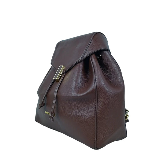 Dark brown leather handbag with gold-tone clasp, ideal for women’s bags & wallets online