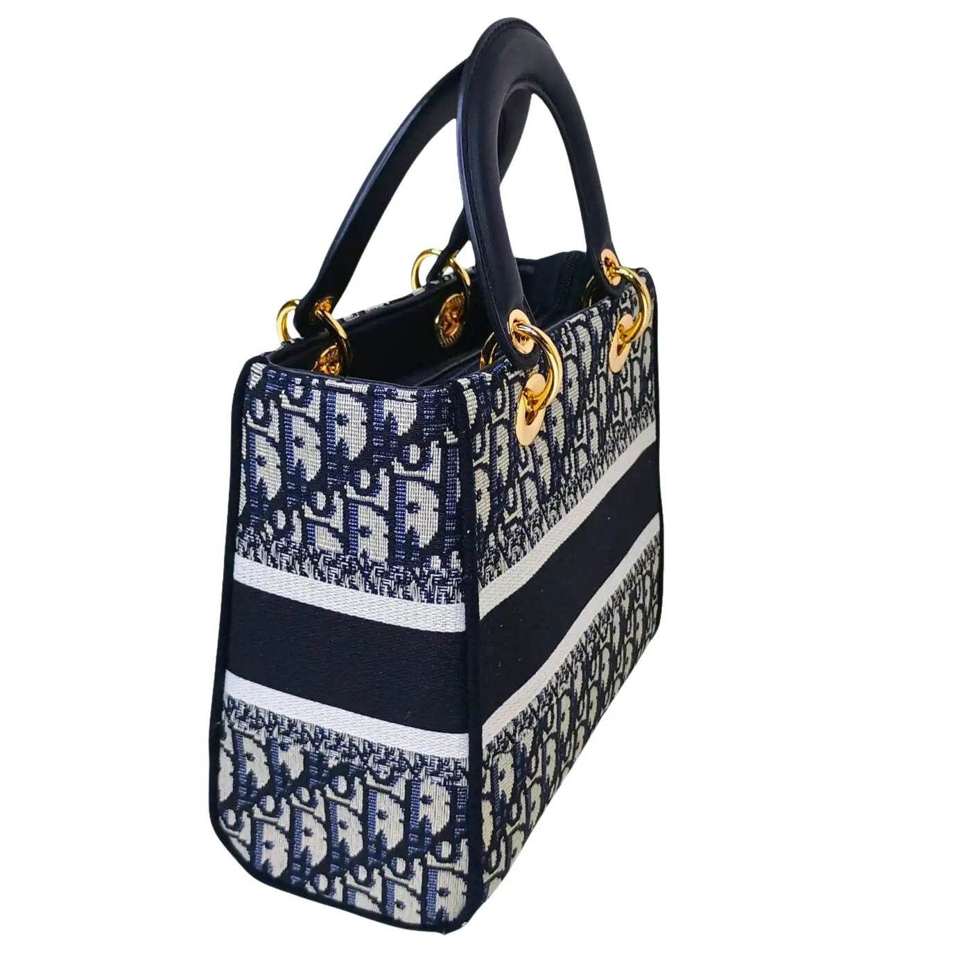 Navy and White Large Capacity Satchel Bag - Stile Donna Bags