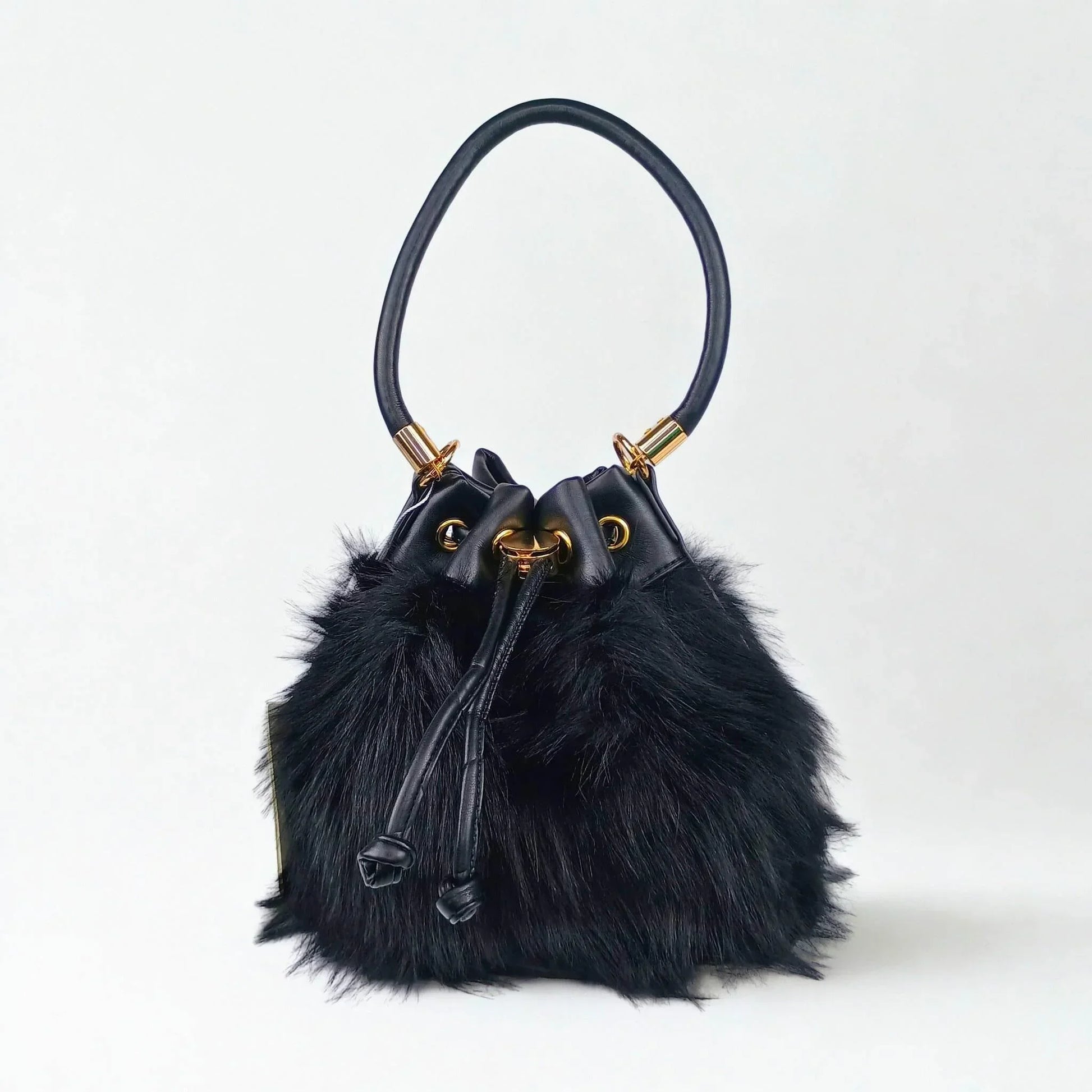 Faux Fur Bucket Bag with Shoulder Strap - MS-8394 - Stile Donna Bags