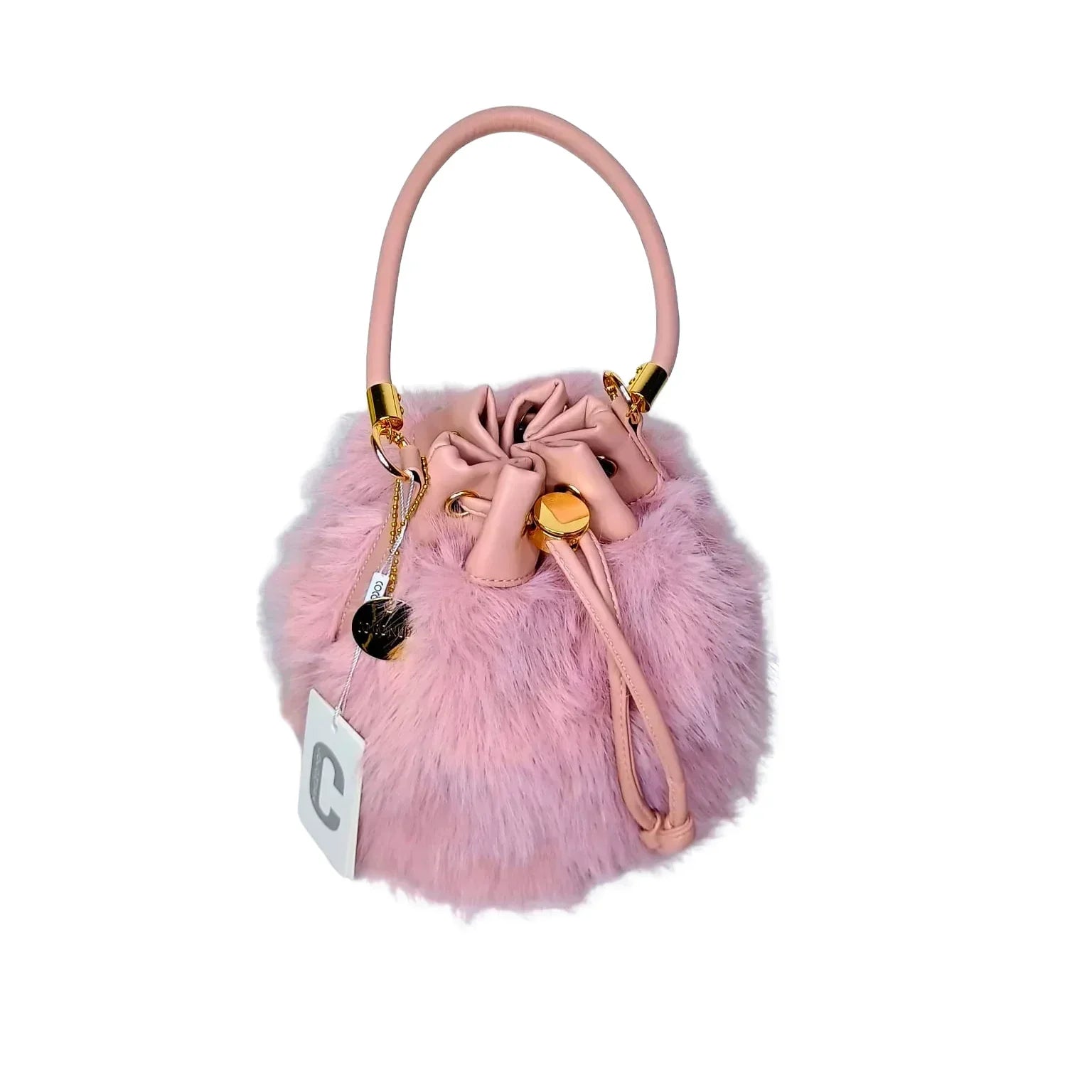 Faux Fur Bucket Bag with Shoulder Strap - MS-8394 - Stile Donna Bags
