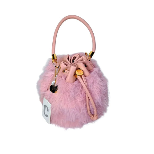 Faux Fur Bucket Bag with Shoulder Strap - MS-8394 - Stile Donna Bags