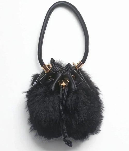 Faux Fur Bucket Bag with Shoulder Strap - MS-8394 - Stile Donna Bags