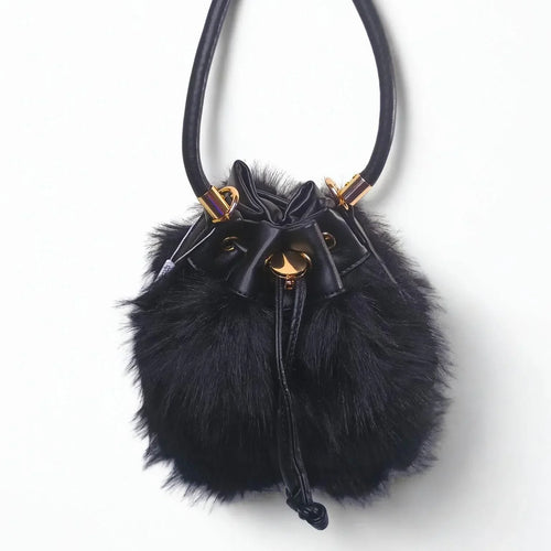 Faux Fur Bucket Bag with Shoulder Strap - MS-8394 - Stile Donna Bags