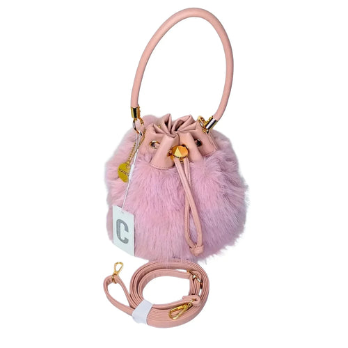 Faux Fur Bucket Bag with Shoulder Strap - MS-8394 - Stile Donna Bags