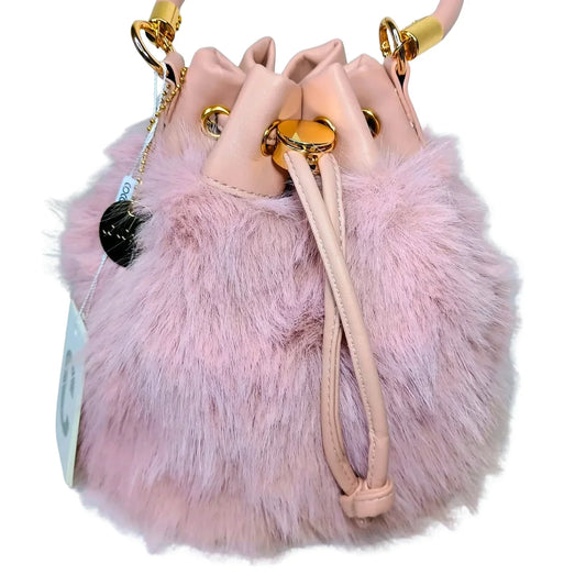 Faux Fur Bucket Bag with Shoulder Strap - MS-8394 - Stile Donna Bags