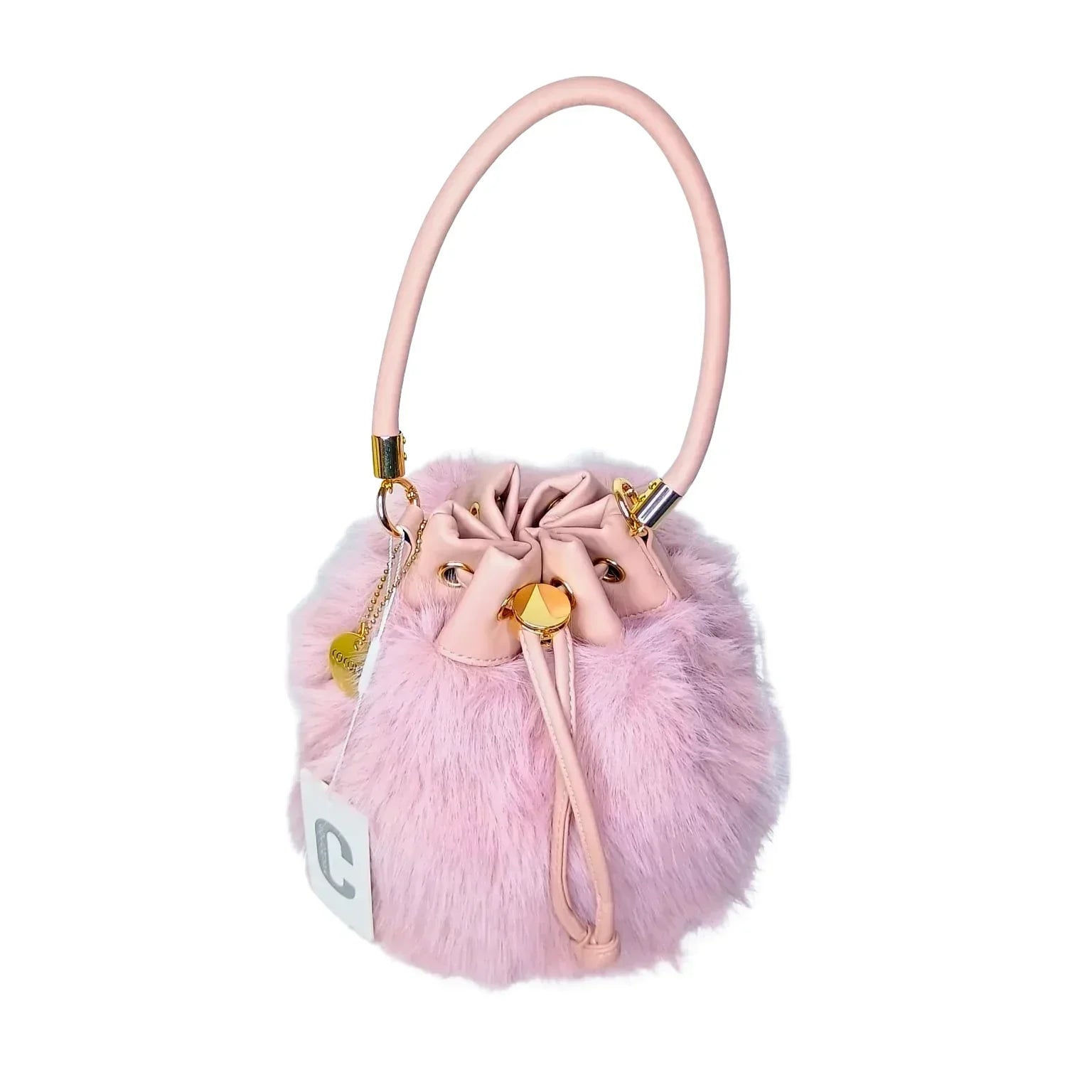 Faux Fur Bucket Bag with Shoulder Strap - MS-8394 - Stile Donna Bags