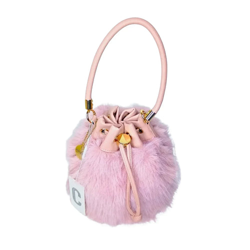 Faux Fur Bucket Bag with Shoulder Strap - MS-8394 - Stile Donna Bags