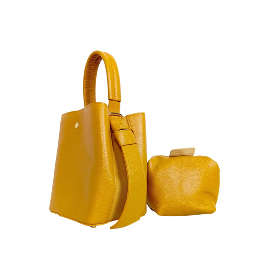 Genuine Leather Bucket Bag MS-3265 - Yellow - Handbag