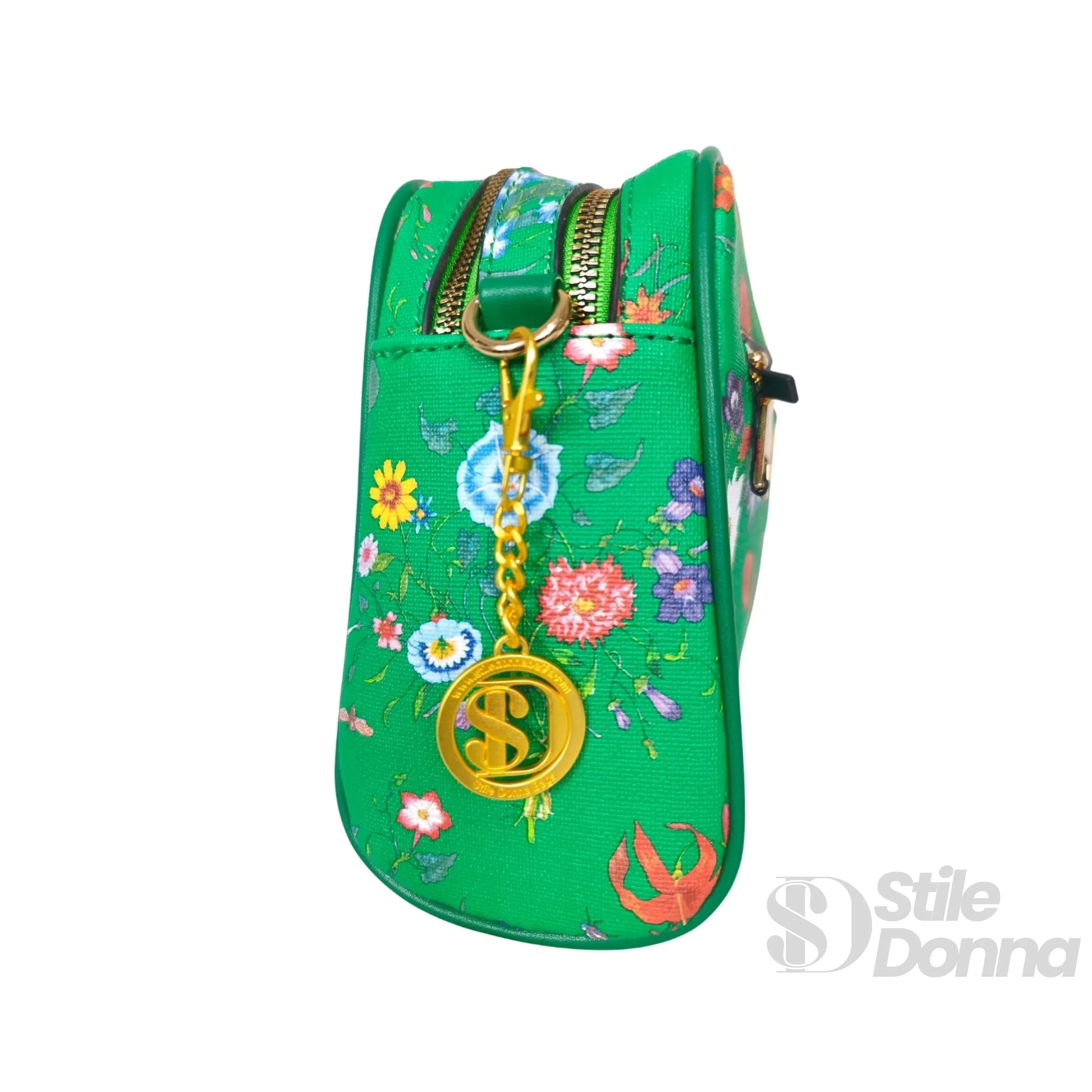 Borsa A Tracolla Stampa Fiori Verdi In Tessuto Resistente… | Vista laterale | ecopelle | Verde