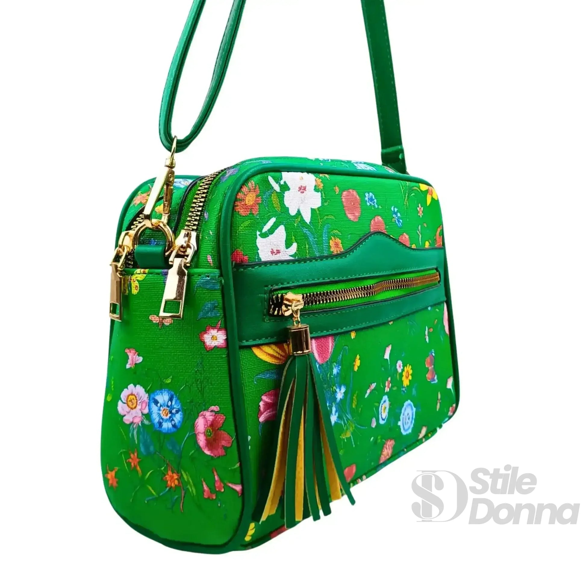 Borsa A Tracolla Stampa Fiori Verdi In Tessuto Resistente… | Prospettiva indossata | ecopelle | Verde