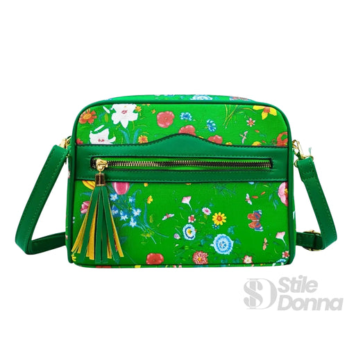 Borsa A Tracolla Stampa Fiori Verdi In Tessuto Resistente… | Dettaglio esterno | ecopelle | Verde