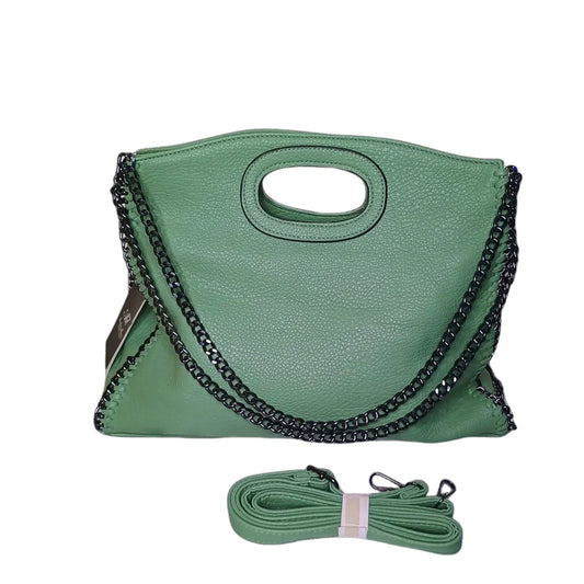 Green Leather Tote Bag with Chain Strap - Stile Donna Bags