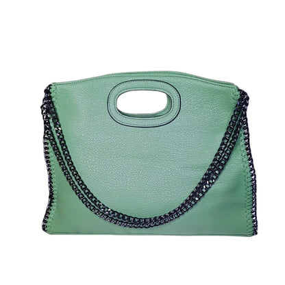 Green Leather Tote Bag with Chain Strap - Stile Donna Bags