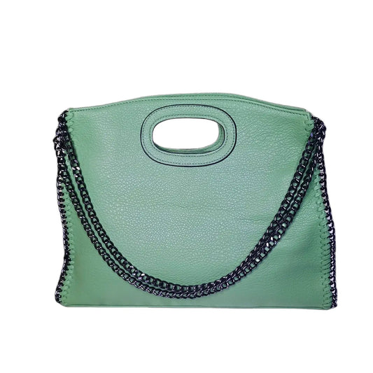 Green Leather Tote Bag with Chain Strap - Stile Donna Bags