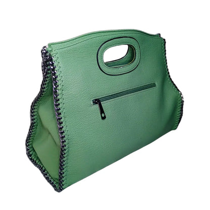 Green Leather Tote Bag with Chain Strap - Stile Donna Bags