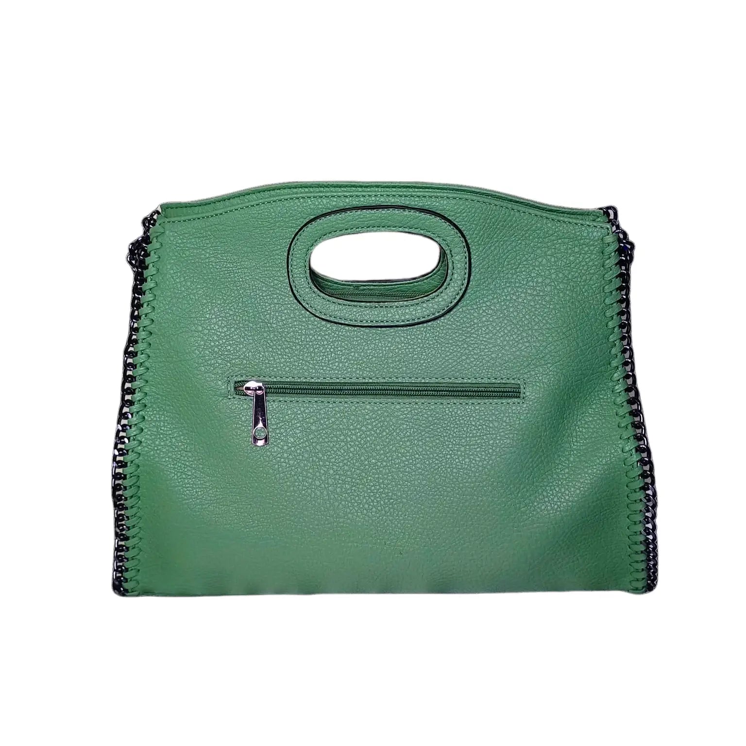 Green Leather Tote Bag with Chain Strap - Stile Donna Bags