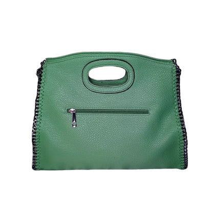 Green Leather Tote Bag with Chain Strap - Stile Donna Bags