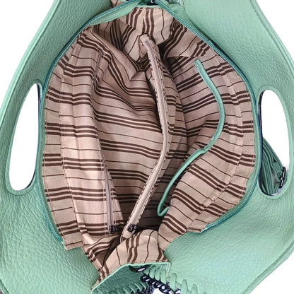 Green Leather Tote Bag with Chain Strap - Stile Donna Bags