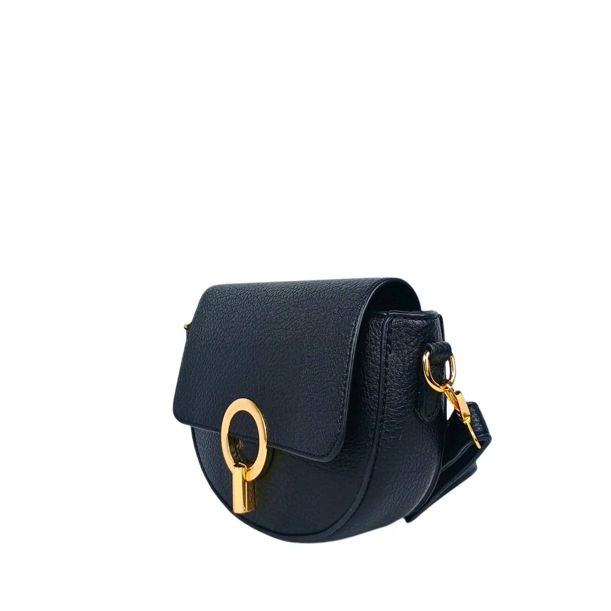 Dark navy blue leather crossbody bag with gold hardware, ideal as a Half Moon Leather Crossbody Bag