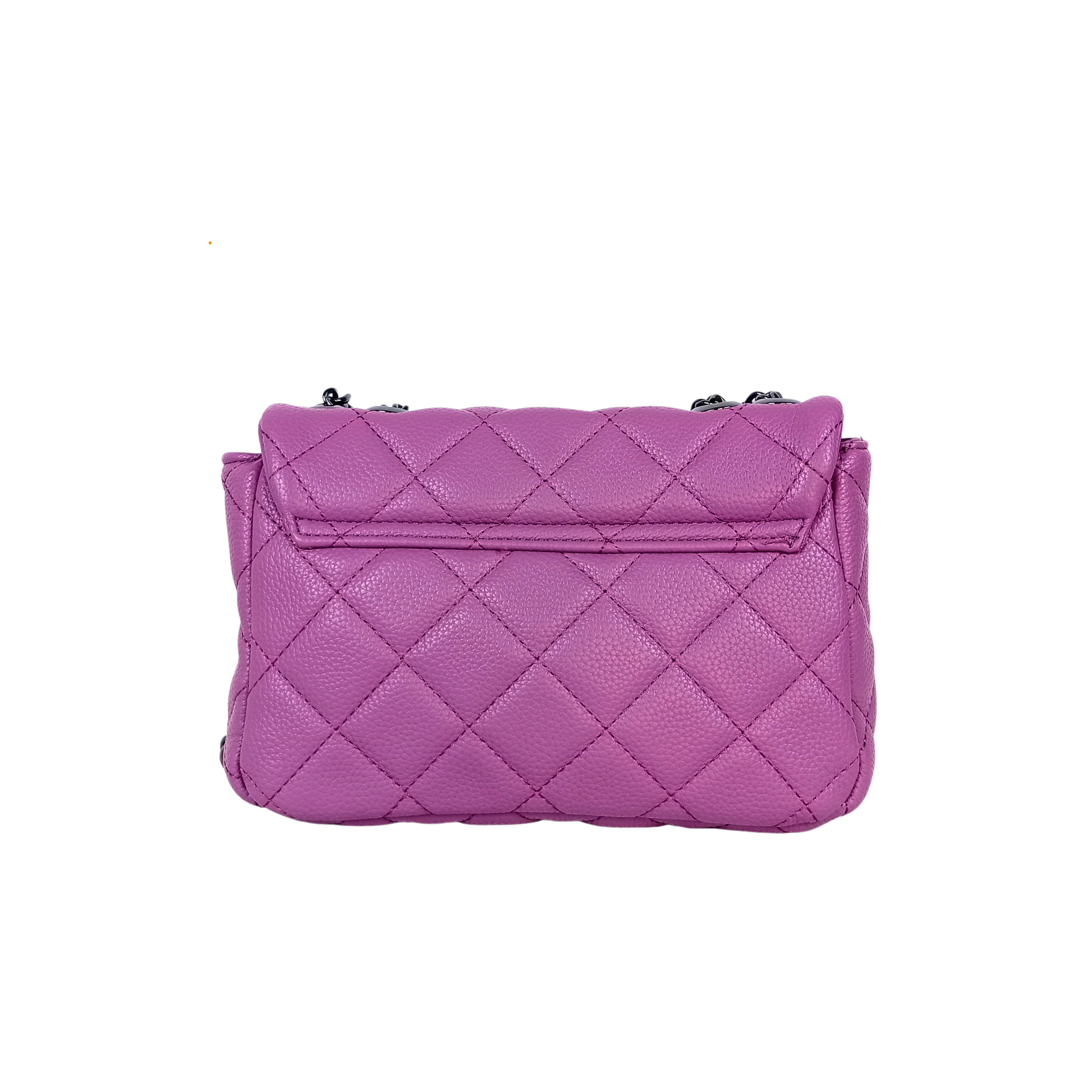 Purple quilted handbag on a white background