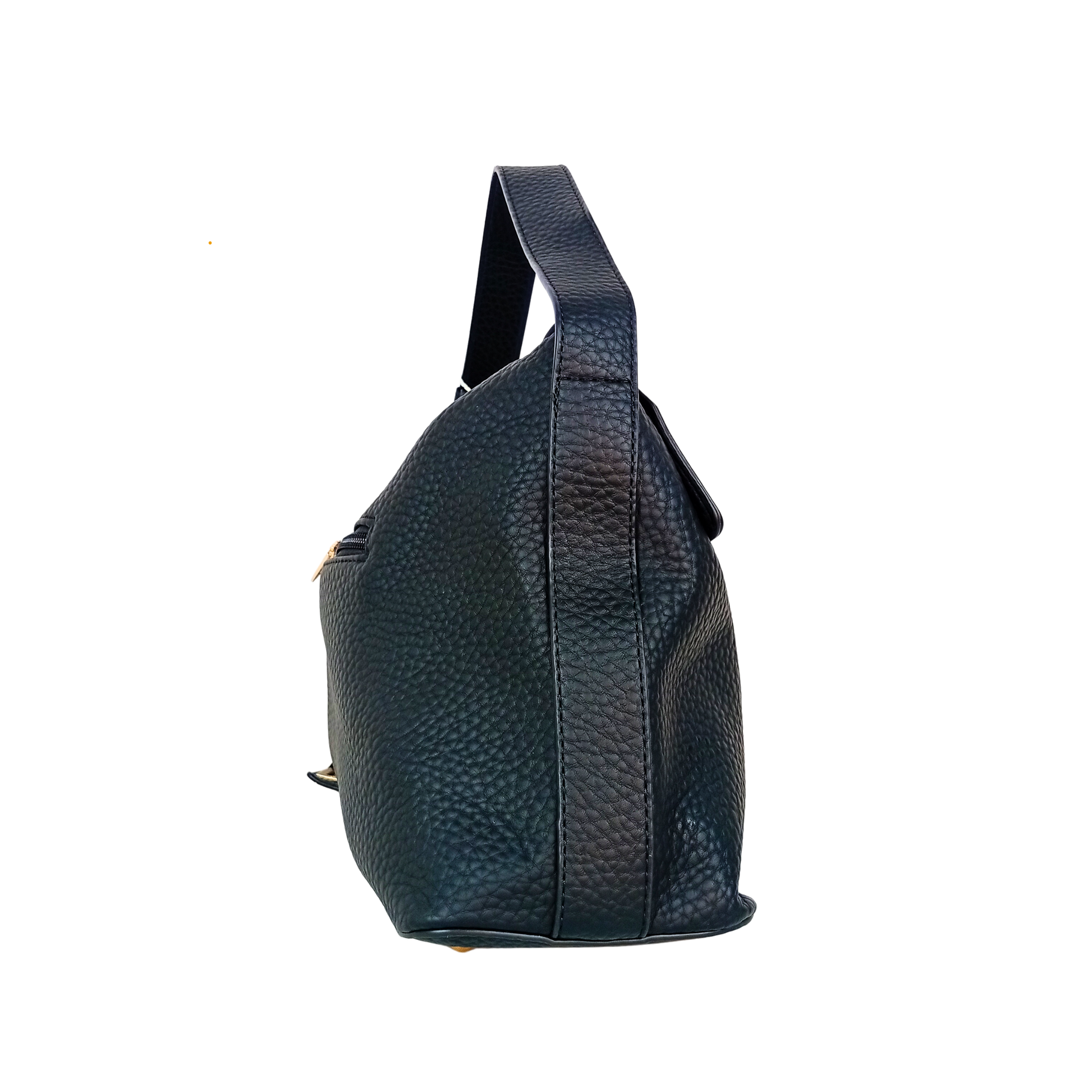 Black leather backpack on a white background