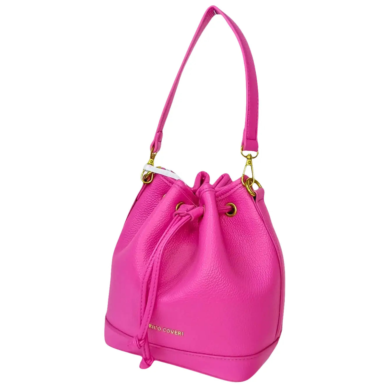 Leather Bucket Bag in Bright Pink and Black - Stile Donna Bags