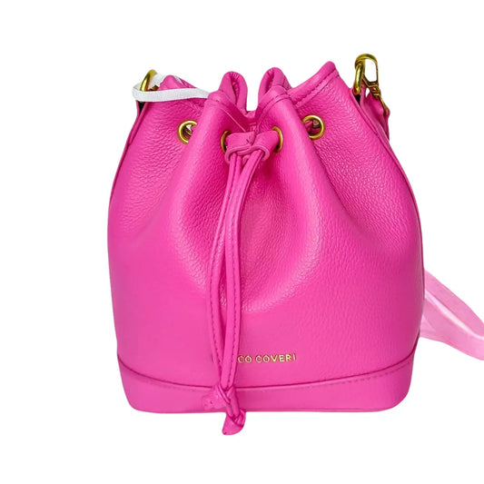 Leather Bucket Bag in Bright Pink and Black - Stile Donna Bags