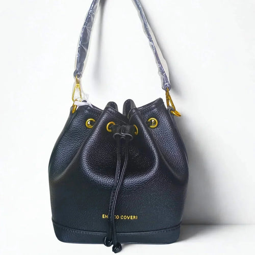 Leather Bucket Bag in Bright Pink and Black - MS-3271 - Stile Donna Bags