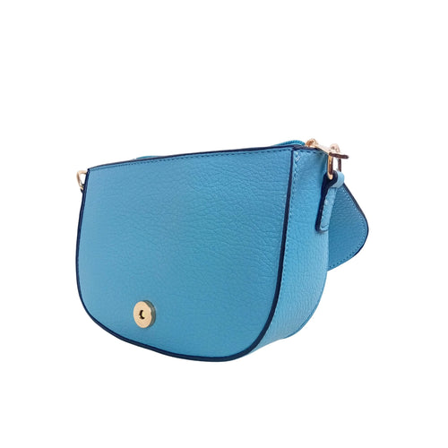 Leather crossbody bag with gold-tone buckle MS-2818 - Blue - Crossbody