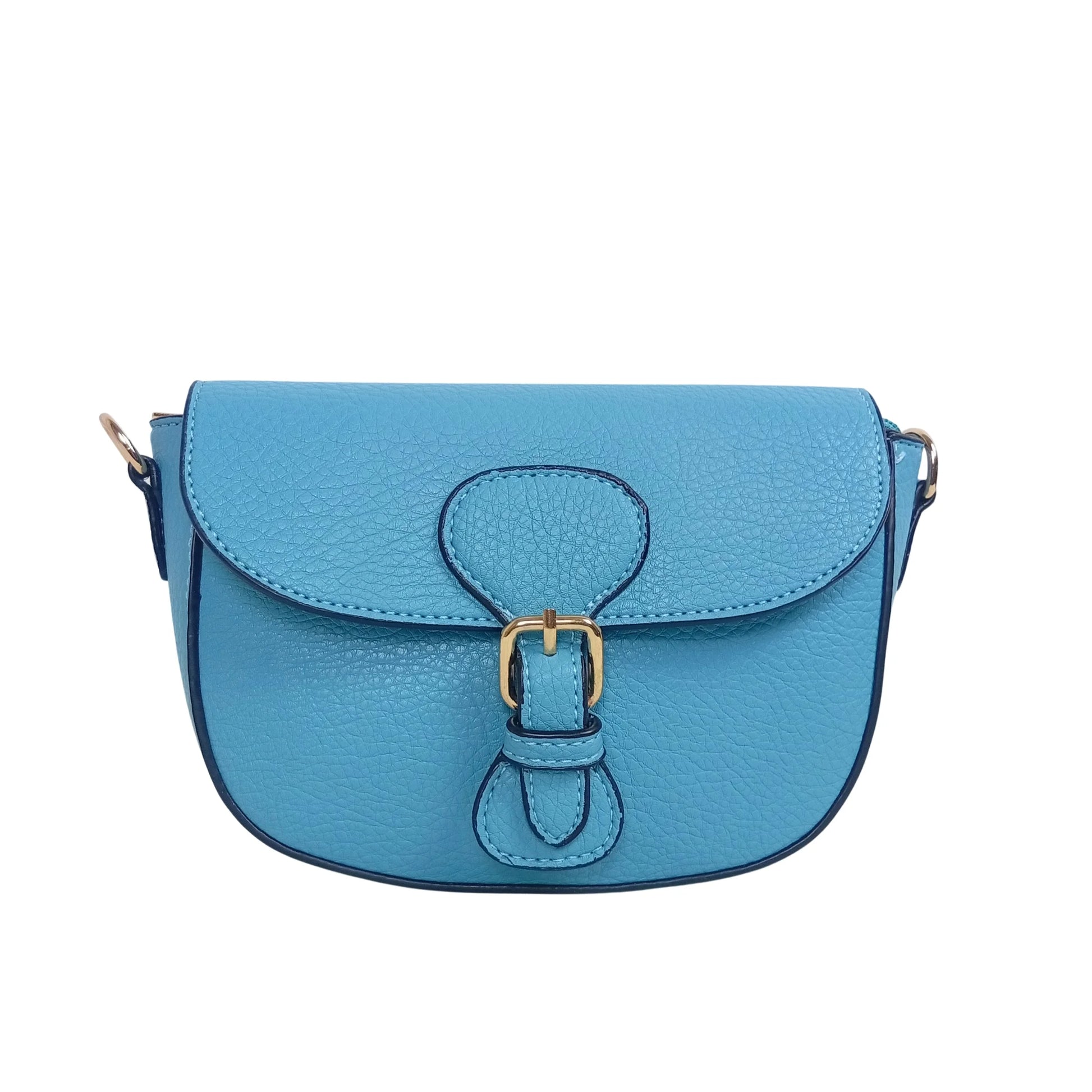 Leather crossbody bag with gold-tone buckle MS-2818 - Blue - Crossbody