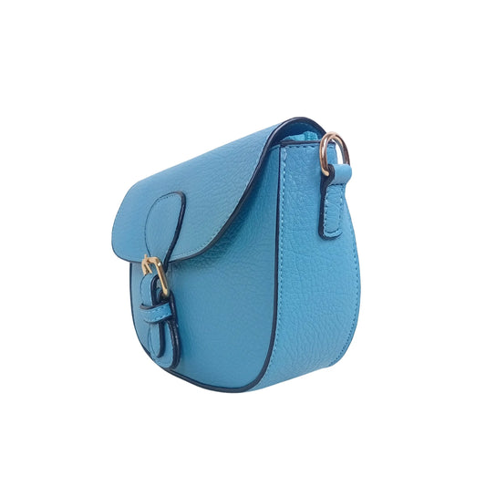 Leather crossbody bag with gold-tone buckle MS-2818 - Blue - Crossbody