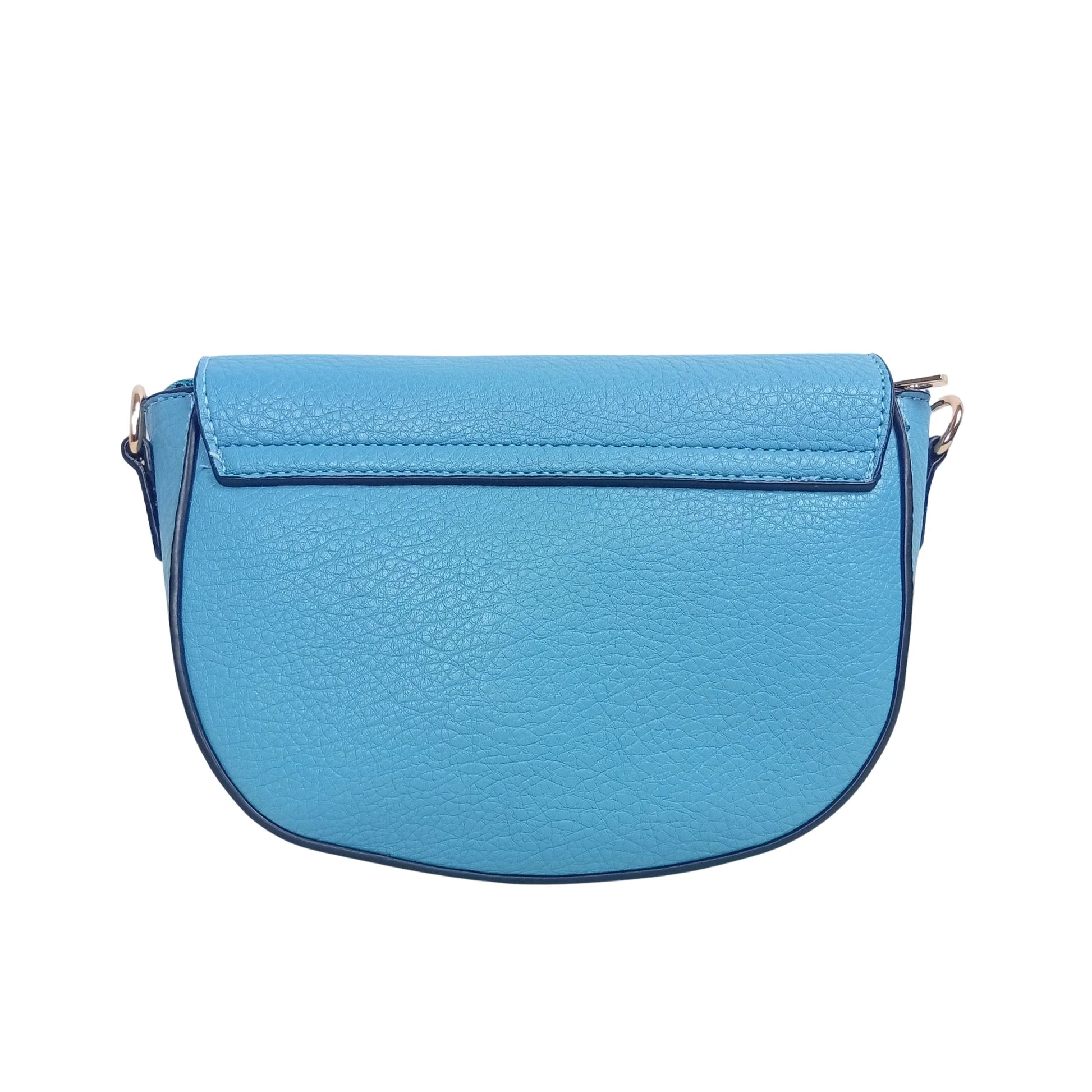 Leather crossbody bag with gold-tone buckle MS-2818 - Blue - Crossbody