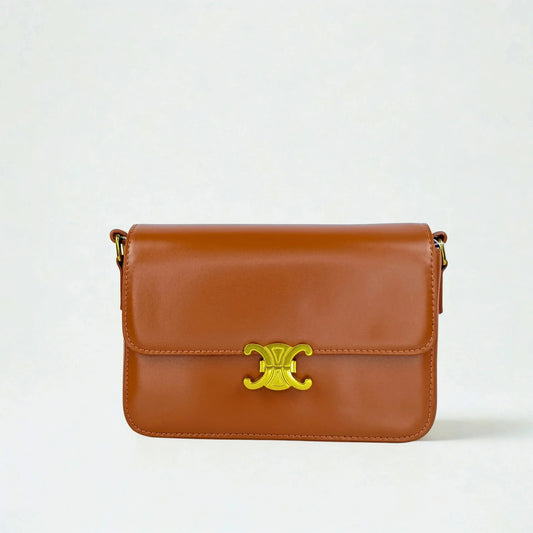 Leather Flap Bag with Gold Hardware - MS-8899 - Stile Donna Bags