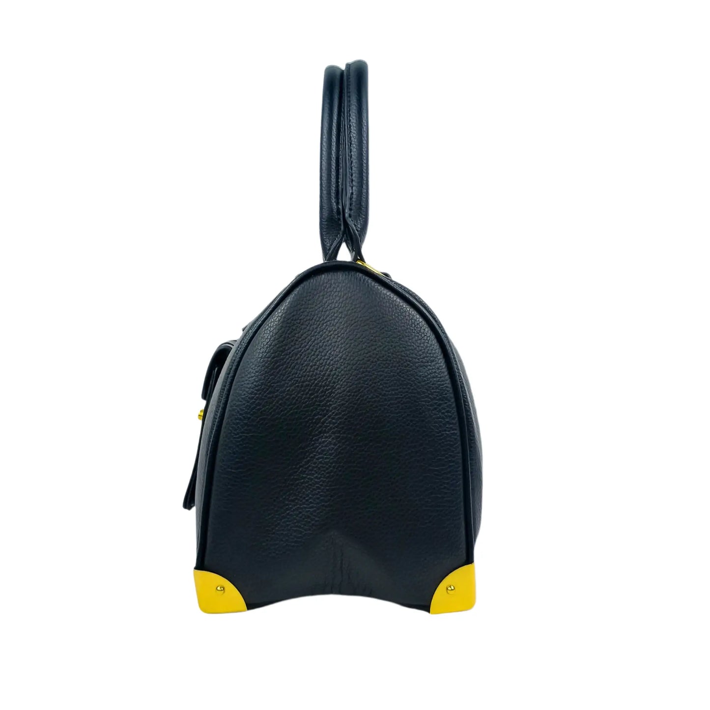 Enrico Doctor Bag Black Leather Duffel with Removable Shoulder Strap and Yellow Protectors