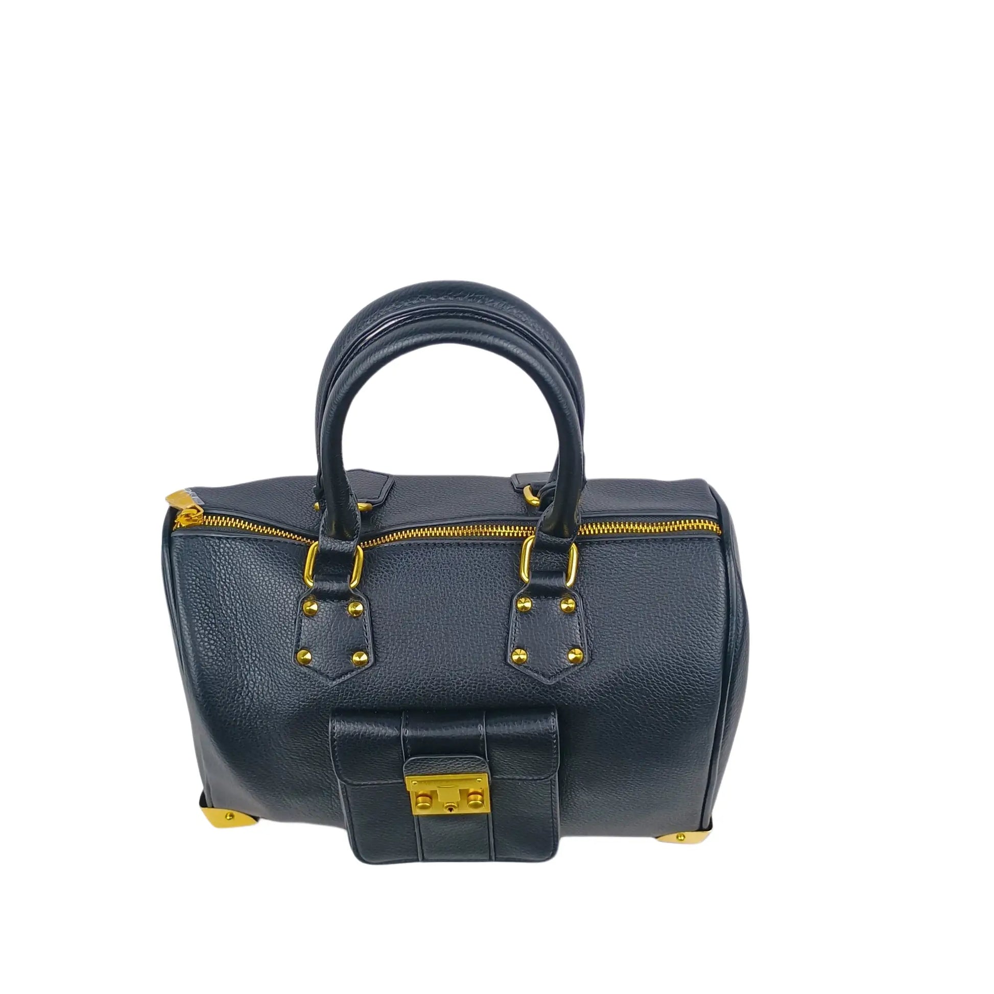 Dark blue leather Enrico Doctor Bag with removable shoulder strap and gold hardware