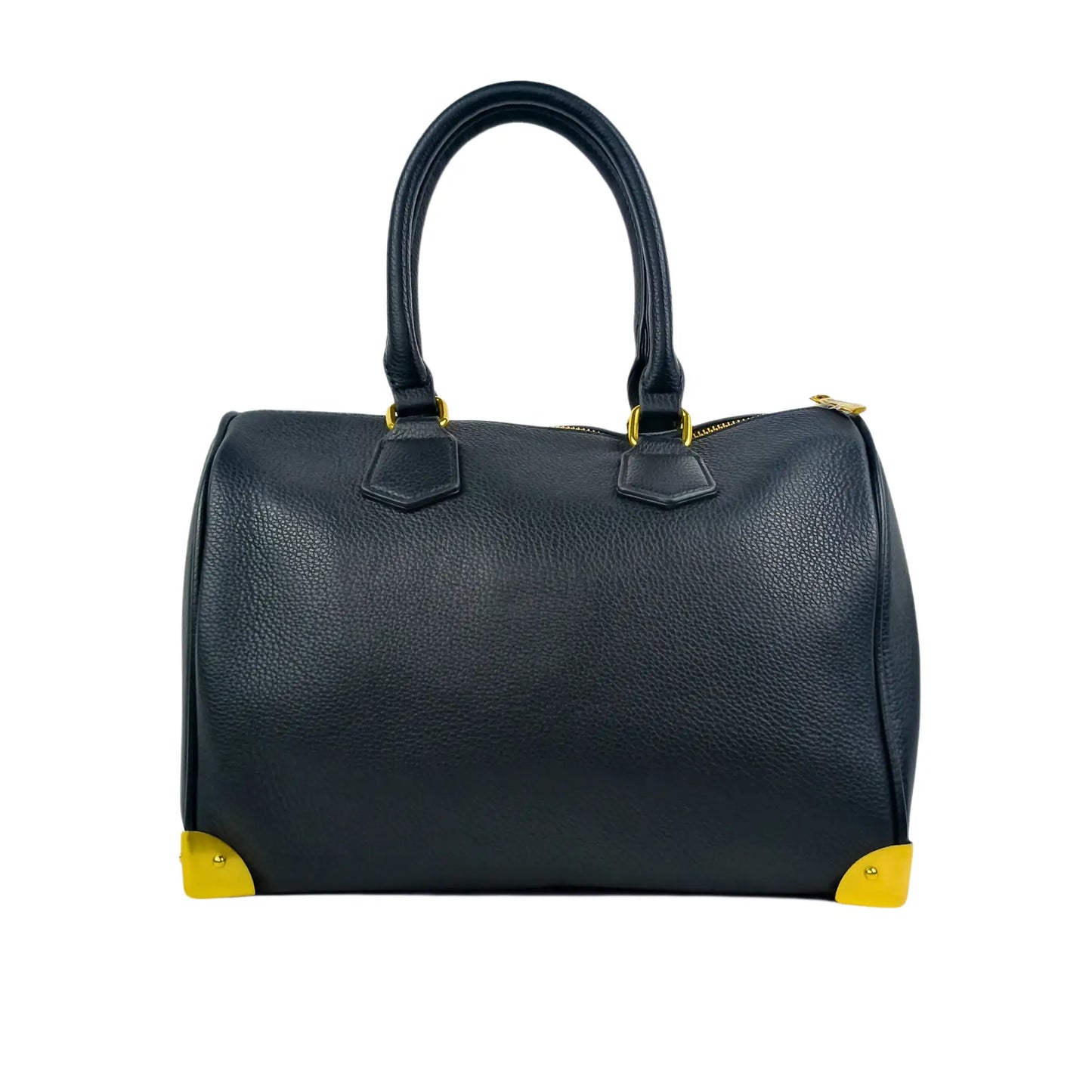 Enrico Doctor Bag Black Leather Duffel with Removable Shoulder Strap and Gold Hardware