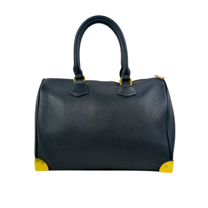 Enrico Doctor Bag Black Leather Duffel with Removable Shoulder Strap and Gold Hardware