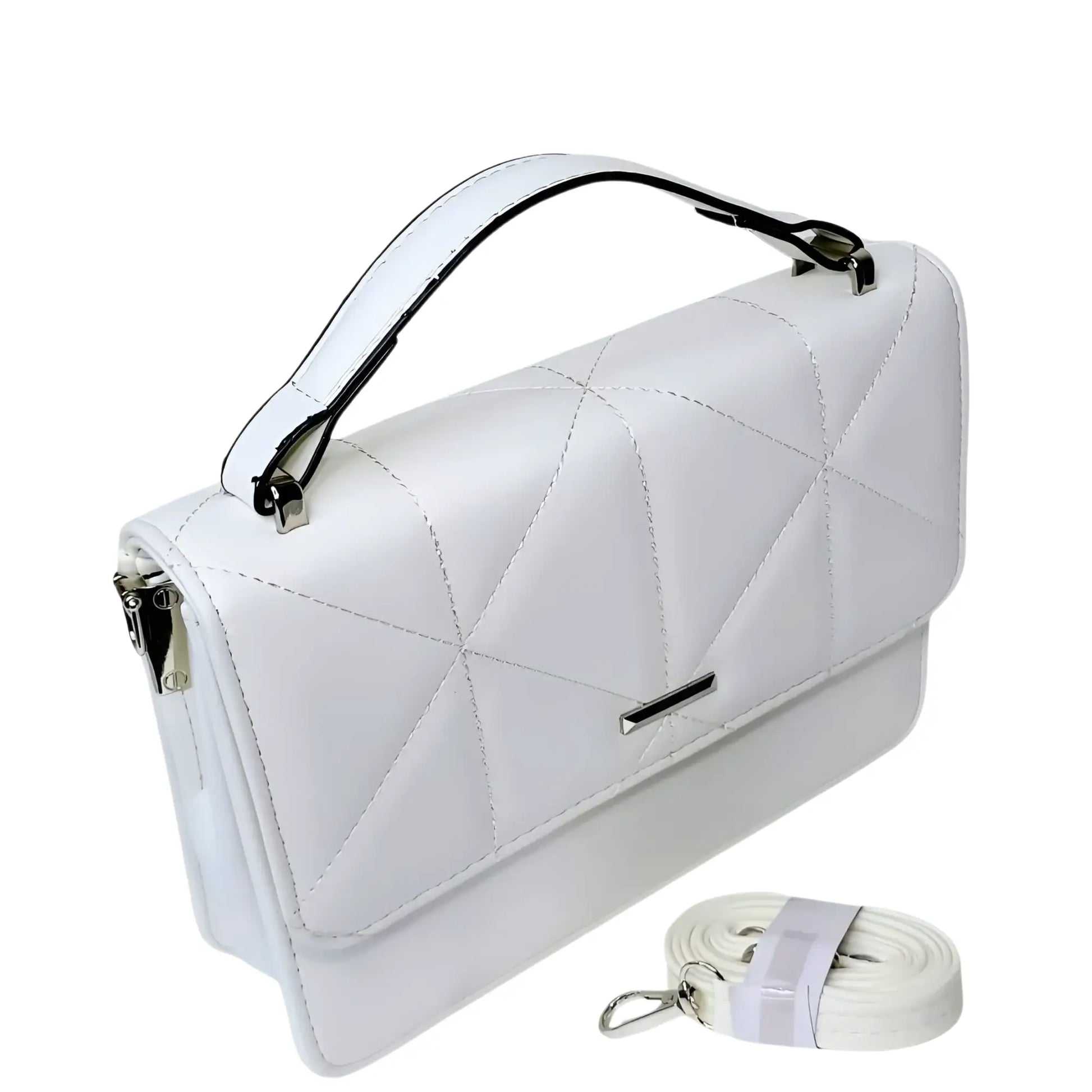 Leather Handbag - White - MS-8904 - Stile Donna Bags