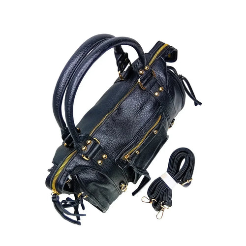 Leather handbag with gold-toned hardware MS-2202 - Stile Donna Bags