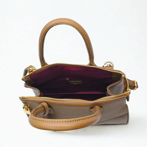 Leather Handbag with Shoulder Strap - MS-8345 - Stile Donna Bags