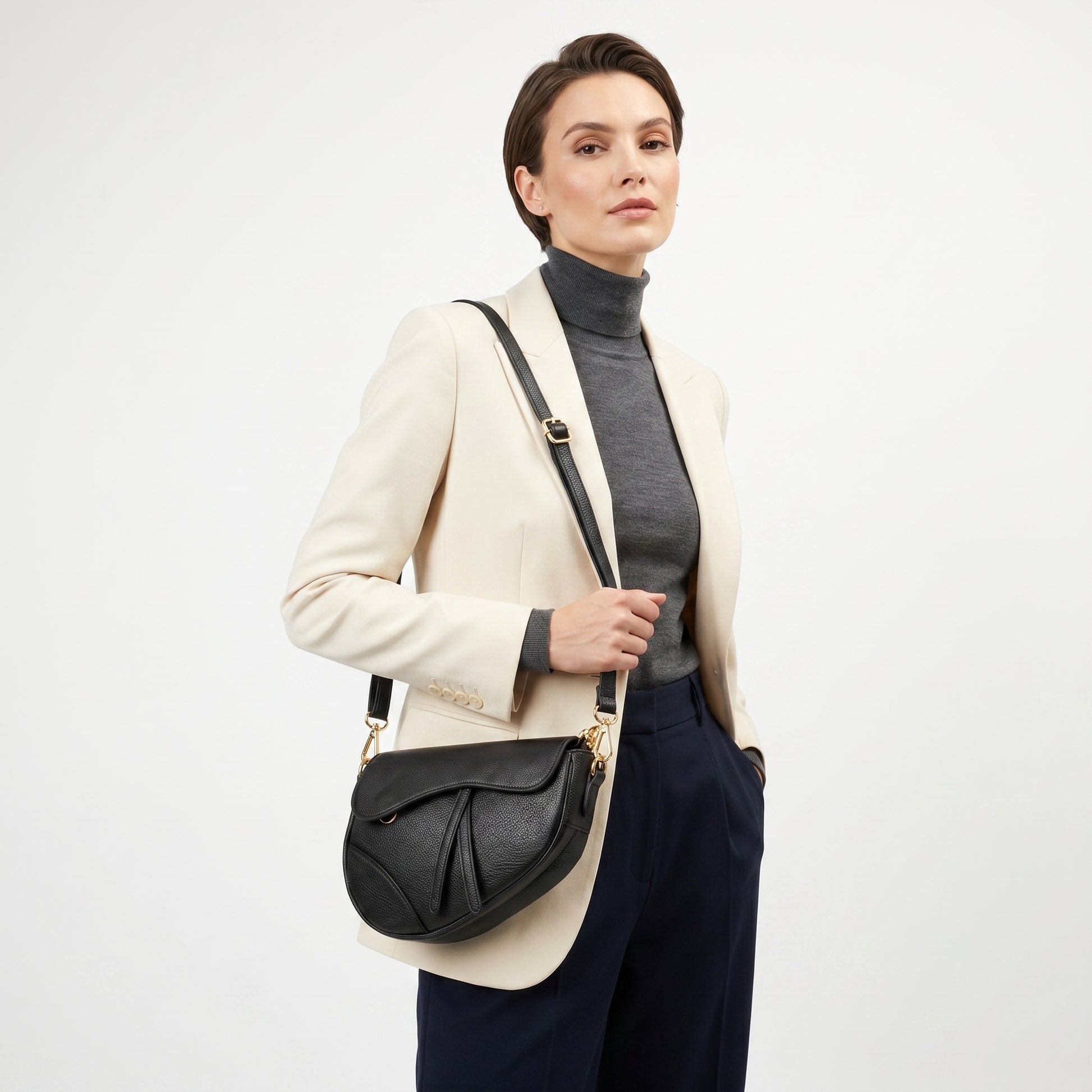 Eliza - Borsa A Tracolla In Vera Pelle Con Chiusura Sicura | Prospettiva indossata | vera pelle | Verde
