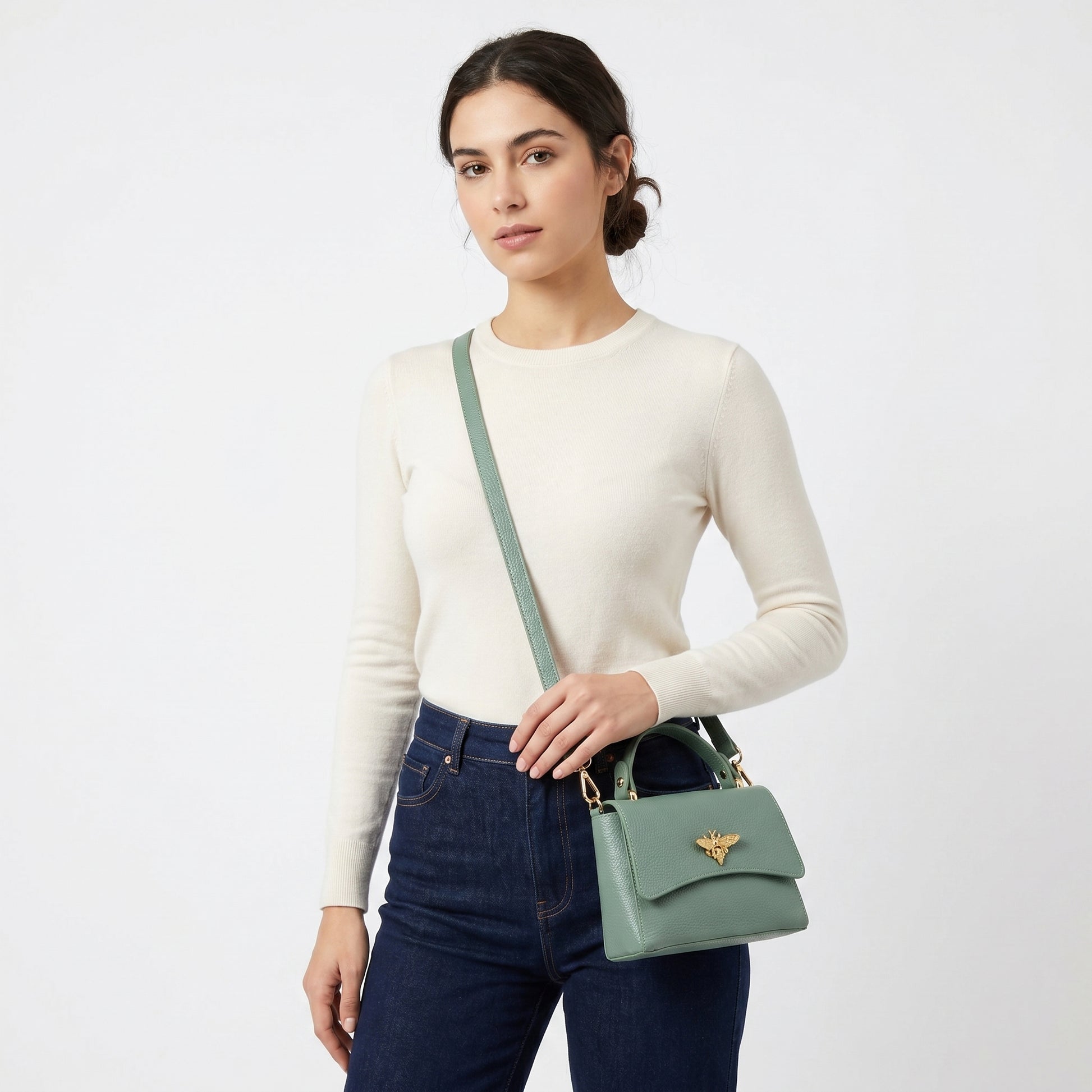 Borsa a Farfalla Mini Vera Pelle | Interno e tasche | vera pelle | Bianco