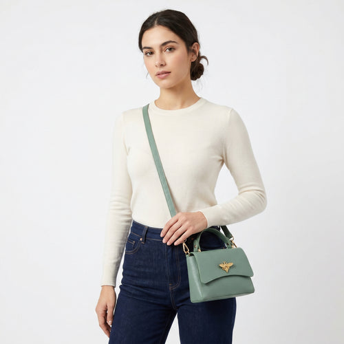 Borsa a Farfalla Mini Vera Pelle | Interno e tasche | vera pelle | Bianco