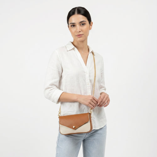 Monica Borsa Vera Pelle Con Tracolla Magnetica | Dettaglio manico | vera pelle | Bianco