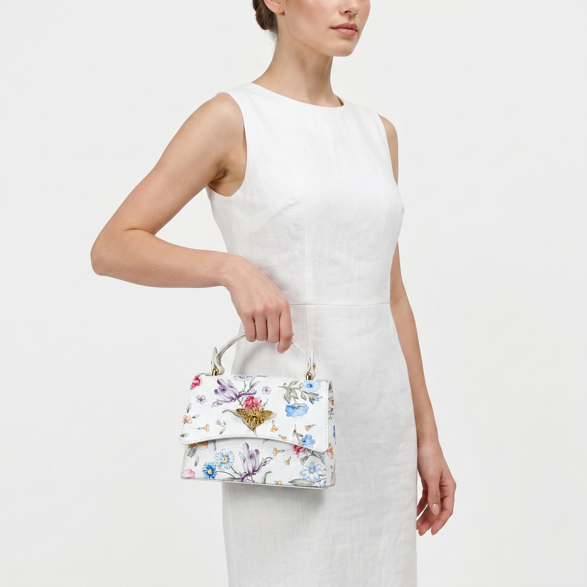 Mini borsa a farfalla in vera pelle, con stampa floreale - Made in Italy by Stile Donna Bags