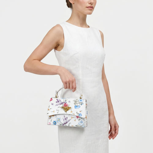 Mini borsa a farfalla in vera pelle, con stampa floreale - Made in Italy by Stile Donna Bags