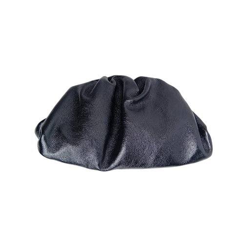 Metallic silver ruched clutch bag with gold chain MS-8799