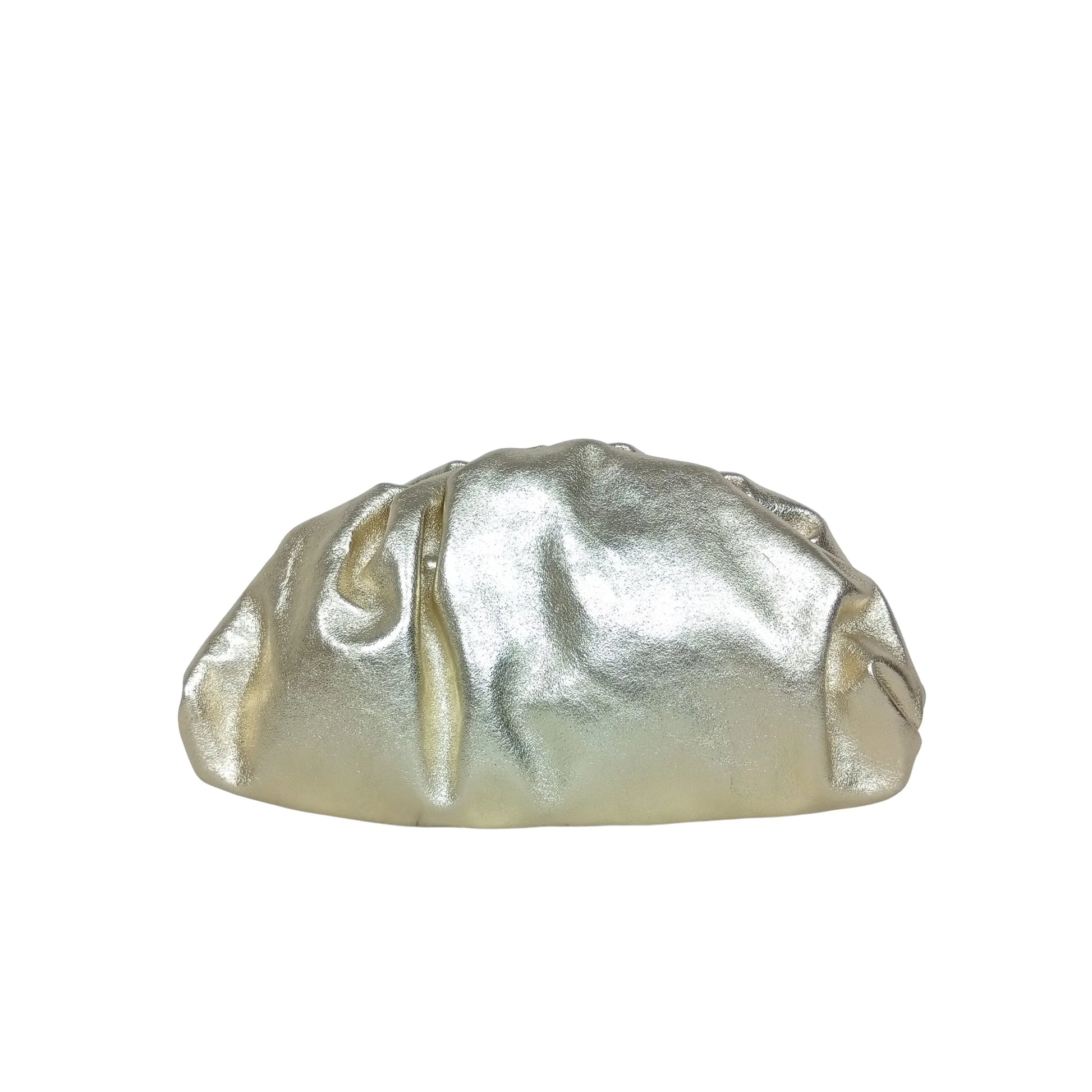 Metallic silver ruched clutch bag with gold chain MS-8799 - Gold