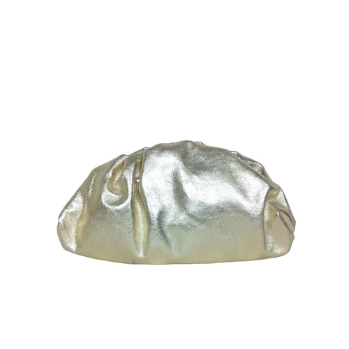 Metallic silver ruched clutch bag with gold chain MS-8799 - Gold