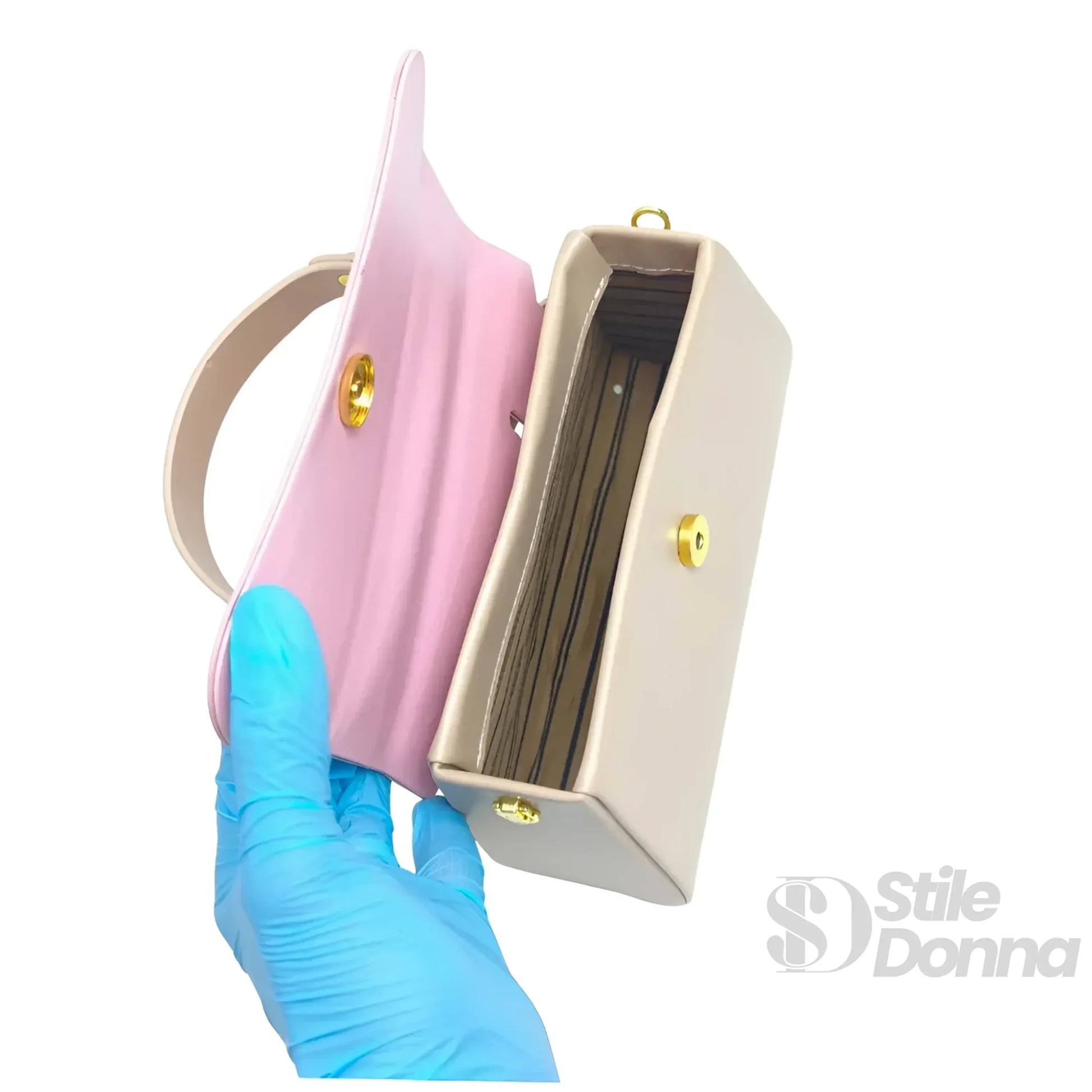 mini-borsa-cachi-e-rosa-con-lucchetto-in-oro-a-mano-porta-carte-428 - Stile Donna Bags